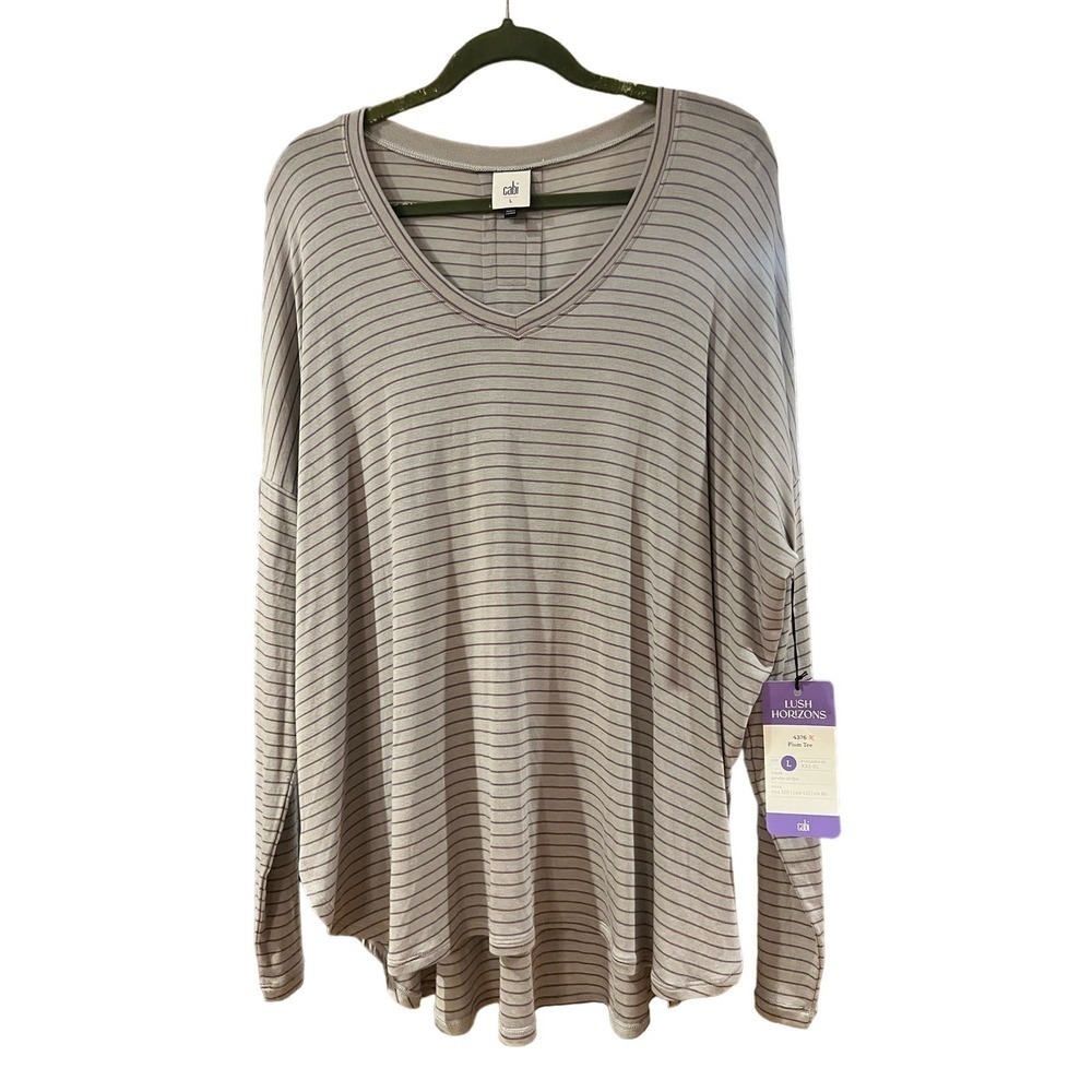 CAbi Lush Horizons 436 Plum Tee long sleeve stripe flowy top size Large NWT